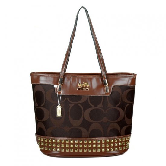 Coach Tanner Stud Medium Coffee Totes DKJ - Click Image to Close